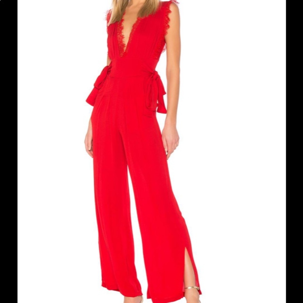 Free People Red Lace Trimmed Jumpsuit Size 6